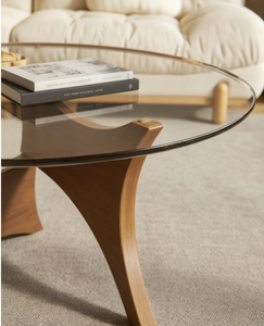 Table basse moderne en bois avec plateau en verre trempé, design mid-century, meubles de salon faits à la main - Product Image 2