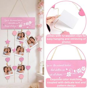 Support <span class=keywords><strong>photo</strong></span> en bois rose avec pinces et ficelle pour collage de photos de la fête des Mères, <span class=keywords><strong>tableau</strong></span> d'affichage mural en bois - Product Image 4
