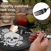 Ensemble d'ustensiles de service en acier inoxydable à motif crâne pour fêtes d'anniversaire et mariages : assiette, fourchette à dessert, couteau à gâteau et spatule