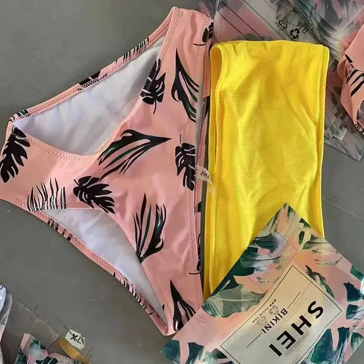Fashion Printed Sexy String Bra 2 Piece Swimsuit Beachwear Bathing Suit Swim Wear Chains Bikini