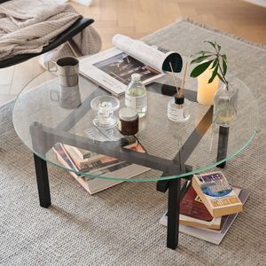Mesa de centro para sala de estar, mesa de centro de madera maciza para apartamento pequeño, mesa de cristal sencilla, mesa rectangular para el café de la tarde - Product Image 1