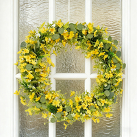 Couronne de fleurs jaunes faites à la main (marguerites, tournesols, eucalyptus) pour porte d'entrée, décoration murale, maison, printemps, été, Pâques, Noël, fête