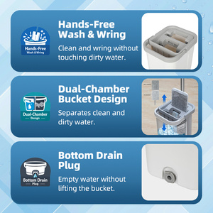 Ensemble serpillière plate en microfibre avec seau essoreur mains libres, essorage automatique, eau propre et sale séparées, manche en aluminium rotatif à 360° - Product Image 2