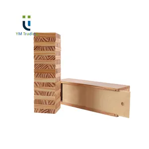 Permainan papan susun kayu kustom menara Tumbling meja dengan kotak kayu untuk keluarga dan anak-anak