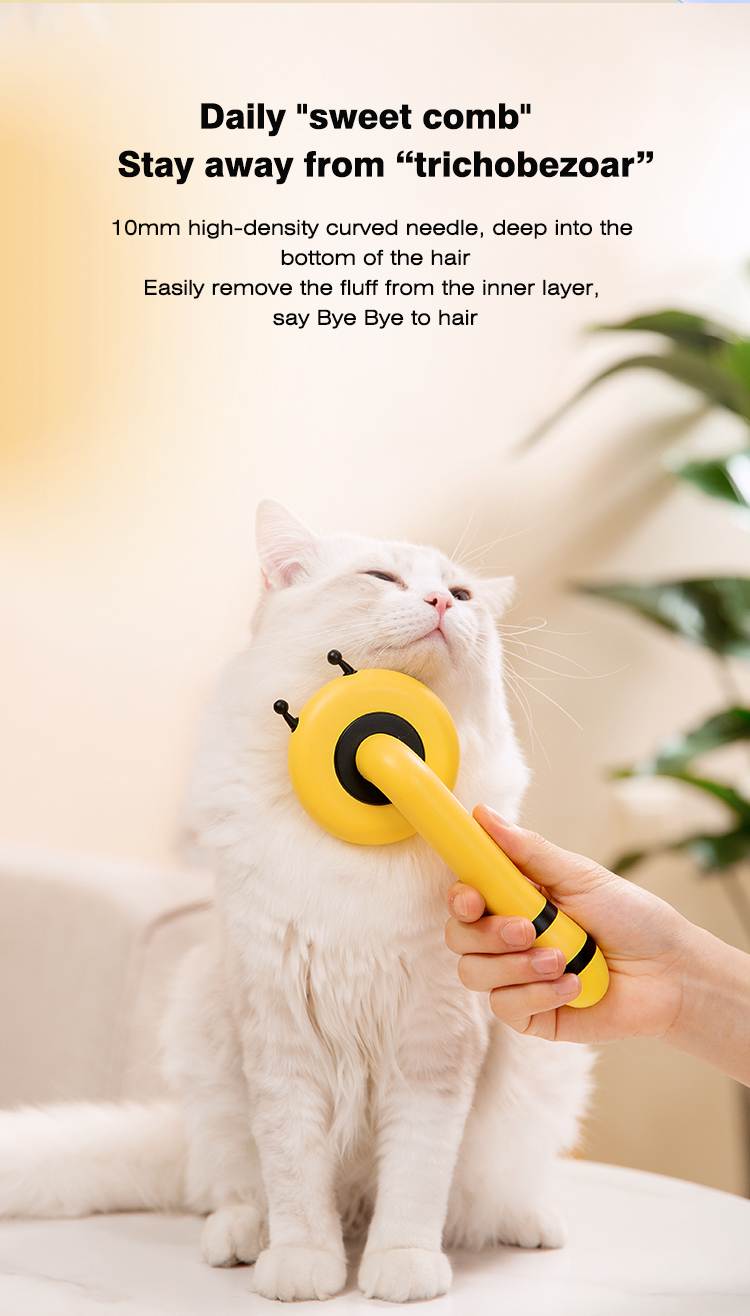 Yellow ABS Honey Bee Pet Grooming Brush Hair Cat Cleaning Comb