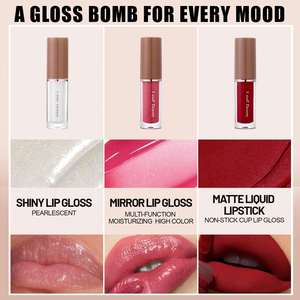 Ensemble croisé de 12 couleurs Brillant à lèvres liquide imperméable à l'eau avec finition nacrée et mate Formule antiadhésive à base de minéraux - Product Image 3