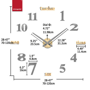 Horloge murale 3D géante à faire soi-même, silencieuse, à quartz, autocollant acrylique sans cadre, grande horloge murale décorative moderne, décoration pour café, salon, magasin - Product Image 3