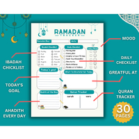 Planificateur du Ramadan 2024 personnalisable et imprimable, journal de suivi du Ramadan non daté, cadeau du Ramadan pour les planificateurs islamiques