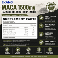 Capsules de racine de Maca 1500mg, complément alimentaire, 90 unités, non-OGM, marque privée, bien-être quotidien, gestion de l'énergie, fabrication US CGMP