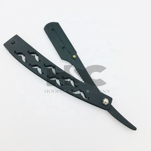 Rasoir manuel avec poignée en acier inoxydable pour coupe de Moustache, rasoir de barbier avec Logo, poudre mate noire revêtue - Product Image 1