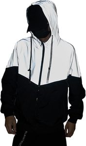 Custom <b>Reflective</b> Windbreaker <b>Jacket</b> Hi-Vis Night Glow Patchwork Techwear Streetwear <b>Men</b> Hooded Track <b>Jacket</b> for Brand - Product Image 4
