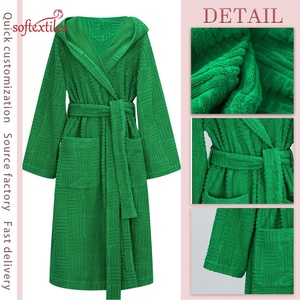 Softextiles Custom Logo Luxury Green Pure Cotton Jacquard <strong>Hooded</strong> <strong>Bathrobe</strong> Quick-drying Breathable Bath Robe Spa <strong>Bathrobe</strong> - Product Image 3