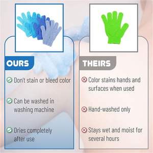 Gants de douche exfoliants en nylon pour le corps, éliminateur de cellules mortes, vente en gros - Product Image 4