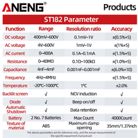 Multimètre numérique à pince ANENG ST182 haute précision pour tension DC/AC, ampèremètre, testeur de tension, ampèremètre-hertz, testeur de capacité, testeur NCV, testeur d'ohms