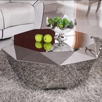 Sculpture de table décorative abstraite en métal pour l'intérieur moderne, sculpture rectangulaire en acier inoxydable avec finition miroir, table basse