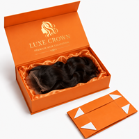 Boîte cadeau haut de gamme OEM personnalisée avec impression à chaud, orange, pour perruque, avec couvercle magnétique pliable et insert en satin de soie