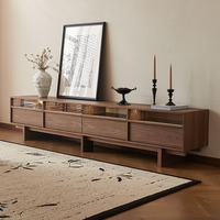 Meuble TV en bois massif de style moderne du milieu du siècle, en noyer noir, meuble TV de salon, meuble de rangement mural pour petit appartement