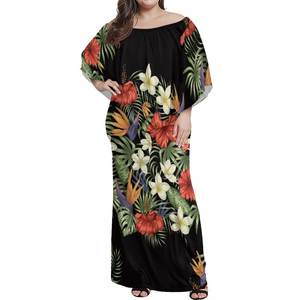 Nuovo Design a isola tropicale floreale stampato a strati con volant abito da spalla personalizzato di grandi dimensioni da donna lunghi Maxi abiti da sera - Product Image 3