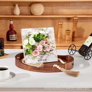 Oval Solid Wood <b>Tray</b> Acacia Wood <b>Tea</b> <b>Tray</b> With Handle For Snack Cake Fruit Serving - Product Image 1