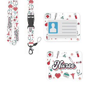 NURSE detachable <b>polyester</b> <b>lanyard</b> with horizontal ID card holder for doctors and nurses. - Product Image 1