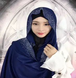 이슬람 면화 구슬 히잡 스카프, 모조 다이아몬드 면 패션 스카프 말레이시아 아랍 히잡 HW231