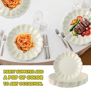 DAMAI - Fournitures pour fêtes d'enfants et mariages - Ensemble de vaisselle de fête - Assiettes en papier beige rondes jetables de 9 pouces avec dentelle beige - Product Image 1