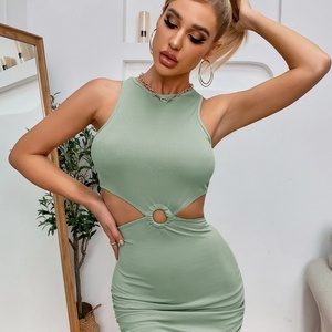 New Solid Color Chiffon Dress with Zippers Ruffles Eco-Friendly Washable <b>Spaghetti</b> <b>Strap</b> Pleated Women's Sleeveless Skirt Dress - Product Image 3