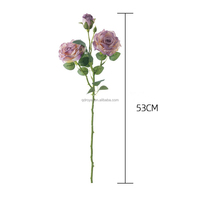 DY105 Tissu artificiel fait à la main Rose simple pulvérisation avec 2 têtes de fleurs et un bourgeon pour la décoration murale de mariage à la maison Offre Spéciale