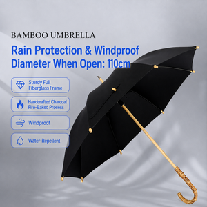 Minimalist 60mph Windproof Luxury Business Style 110cm Diameter Manual Open Bamboo Curved Handle Custom Logo Straight <b>Umbrella</b> - Product Image 3