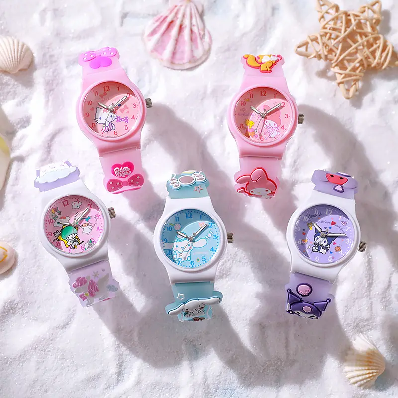 New kuromi hi kitty My Melody Cinnamonroll Pudding Dogかわいい3Dシリコン型キッズウォッチ高品質の時計ファッション時計時計