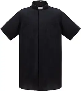 Clergy Tab-Kraag Lange Mouwen Heren Shirt Voor Priester Kostuum Verwijderbaar Wit Lipje Met Knoopsluiting