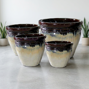 Ceramic Modern Glazed Floor Outdoor Planters <b>Set</b> with 3 Pots for Garden Use - Product Image 3