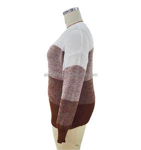 เสื้อสเวตเตอร์คอกลมเปิดไหล่แบบสวมหัวลายบล็อกสีพิเศษสเวตเตอร์ออกแบบได้ตามต้องการสำหรับฤดูใบไม้ร่วงและฤดูหนาว - Product Image 2