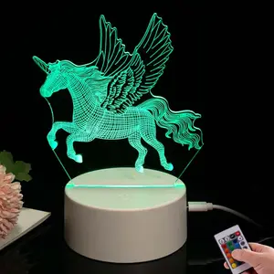 3d Effect Led Night Light Warm Color Illusion Lamp Base With Acrylic Home Decoration