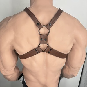 Men <b>Leather</b> Body Restraint Straps Brown Adjustable Bondage <b>Harness</b> For Adults Spring 2025 M-266 - Product Image 3