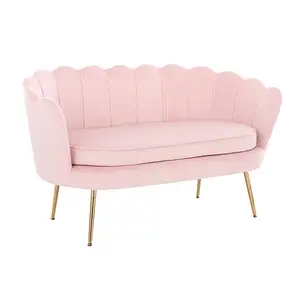 Sofa moderne de coquille de velours de jambes d'or de style nordique de produit commercial de 2 sièges à bas prix