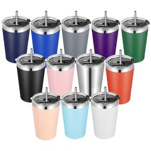 Vaso Térmico Personalizado de Acero Inoxidable de 12 oz con Aislamiento al Vacío, Asa, Tapas Herméticas y Pajitas para Niños, Viajes en Auto (Diseño Moderno, 9 Colores) - Product Image 1