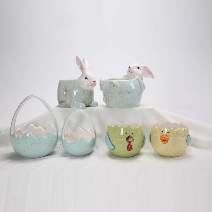 Spring Easter Party Supplies Gifts Fine Porcelain Bunny with Easter Basket Figurine