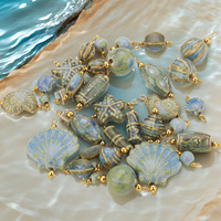 Antik biru putih liontin kulit kerang baja nirkarat berlapis emas untuk wanita kalung gelang DIY