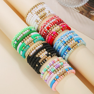 Colorful Multi Layer Polymer Clay <b>Beaded</b> <b>Bracelet</b> Heart Shape Stackable Jewelry Set For Women Men Party Fashion Accessory - Product Image 1