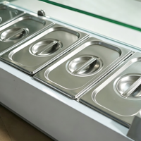 Table de préparation réfrigérée commerciale en acier inoxydable pour salades et pizzas, avec refroidissement direct, vitrine à salades de fruits et plateau en verre