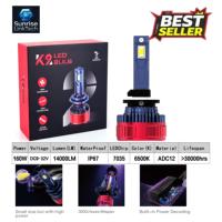 Phares LED de voiture SunRise K2 881 12V/24V 160W 14000LM 6500K IP67 Étanche Tubes en cuivre Canbus Plug and Play Adaptation universelle