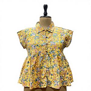 Camisetas sin mangas de algodón con estampado floral ecológicas para oficina, ligeras, cortas, con botones, informales, para el día a día, estilo japonés, con cuello en V frontal para mujer - Product Image 1