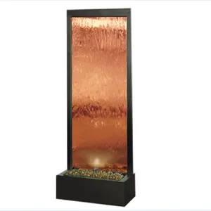 Hot selling floor standing 72" height water panel wall glass water feature LED light bronze mirror waterfall fountains