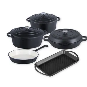 Bright Houseware 2024 High grade Cookware set non stick Cast Iron Pots and Pans Black Enamel Soup Stock Cooking Pot