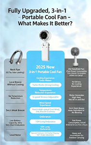 Ventilador Portátil 3 en 1, Viento Turbo de 15m/s, 5 Velocidades Ajustables, 12 Horas de Duración de la Batería, Pantalla HD, Ventilador de Cuello Portátil para Uso en Exteriores - Product Image 5