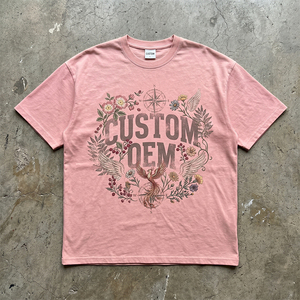 เสื้อยืดโอเวอร์ไซส์ทรงบ็อกซี่ ผ้าคอตตอน 100% หนัก 330 GSM พิมพ์ลายดิจิทัล ไหล่ตก สไตล์วินเทจ ทำสีซีดแบบดิสเทรส รับผลิตตามแบบ OEM - Product Image 1