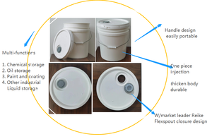 Seau en plastique de <span class=keywords><strong>5</strong></span> gallons avec couvercle, bec verseur, étanche, sans BPA, qualité supérieure, seaux multi-usages pour contenu sec et liquide - Product Image 6