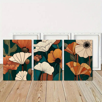 HAOWAI OEMODM Lot de 3 tableaux muraux floraux abstraits, art botanique moderne, impression florale pour chambre, décoration intérieure, style Mid-Century
