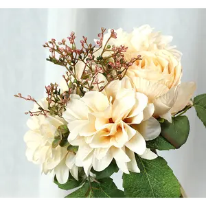 2023 Factory Price White Long Stem Bridal Bouquet Simulation Artificial Flower for Wedding